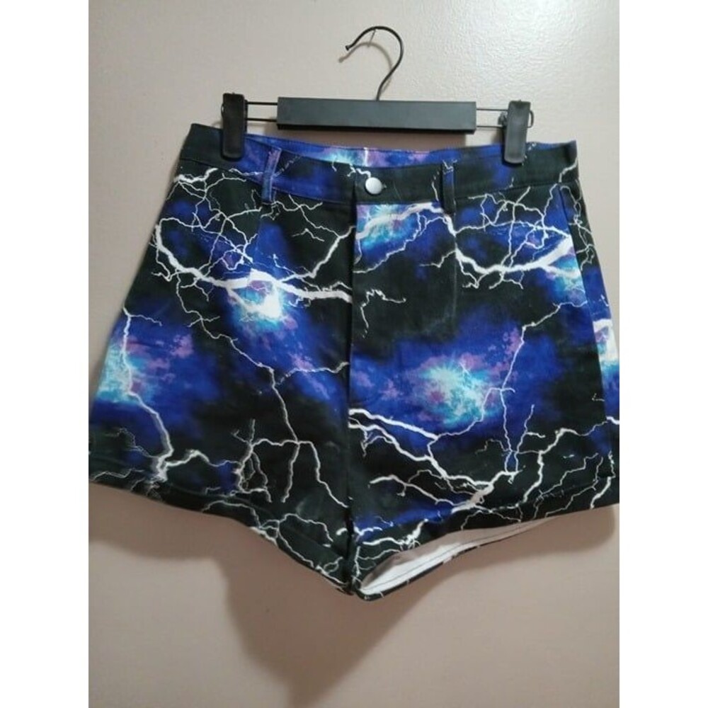 Shein Rolled Hem Lighting Print Jean Shorts Size L